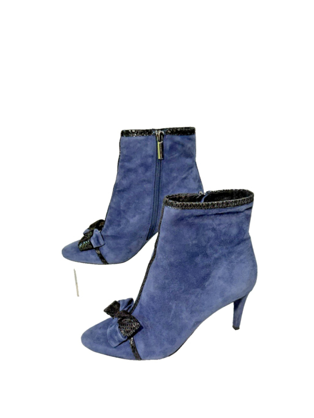 Karl Lagerfeld Mona Navy Blue leather Suede heeled Boots Bow Size 7 party